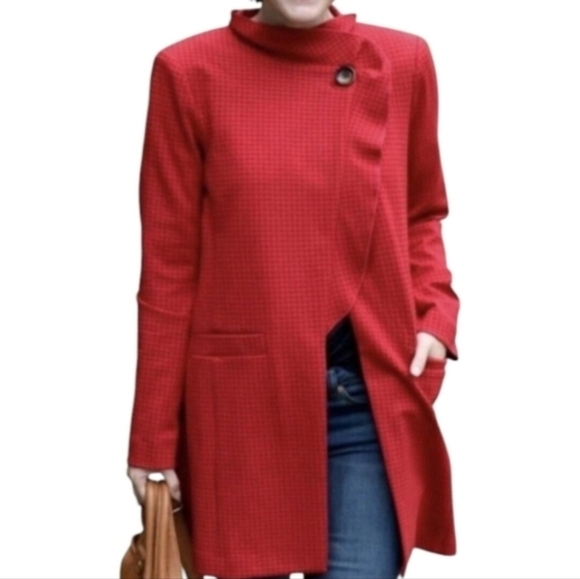 Cabi Stylish Red #3546 "Celebration" Jacket/Coat Red Tonal Houndstooth Sz S - Picture 5 of 14